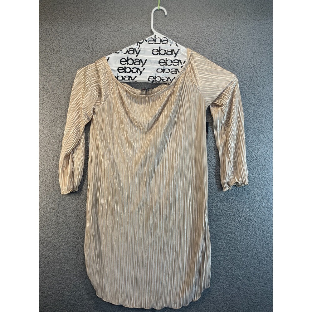 Poof  Gold‎ Metallic Textured Knee Length Scalloped Sleeve and Hem Size 2X